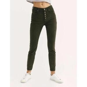 Free People Olive Green Skinny Ankle Corduroy Pants with Button Fly - Size - 6